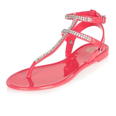 Girls pink diamant&#233; jelly sandals